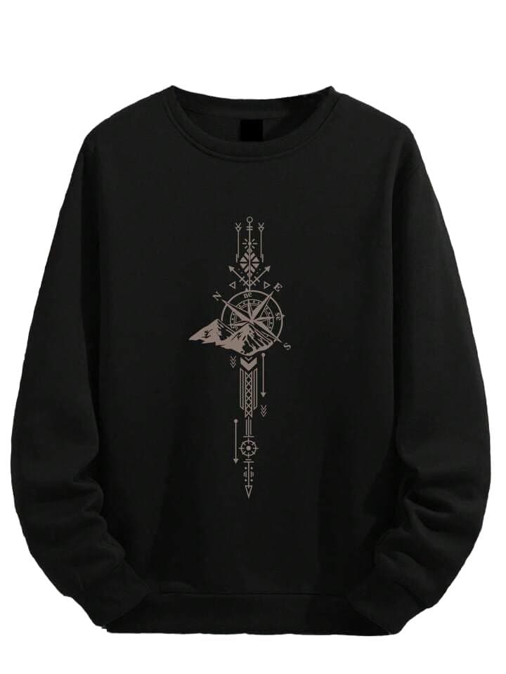 TAGAS Men's Fleece Year Round Replenishable Round Neck Regular Fit Sweatshirt (MSS-1-COMPASS-BLACK- Black_XL)