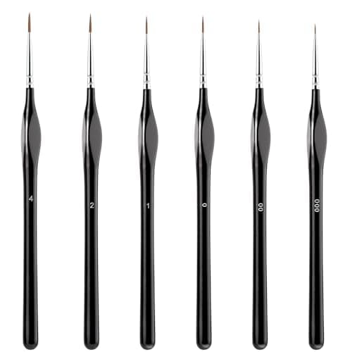 6 Pcs Miniature Paint Brushes,Fine Paint Brushes Detail Paint Brushes with Ergonomics Grip Handles Fine Tip Paint Brush for Crafts Acrylic Watercolor Oil Face Paint by Number (Black)