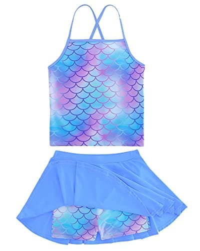 Big Girls Mermaid Swimsuit Tankini Bathing Suit Hawaii Swimwear Adjustable Halter Quick Dry 9 10 Years Size 10