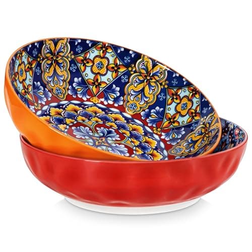 vancasso Large Serving Bowls, 78 Oz Extra Large Salad Bowls Set of 2, Bohemian Decorative Bowls for Salad, Fruit, Pasta and Dinner, Serving Dishes Set for Party, Dishwasher & Microwave Safe-Red