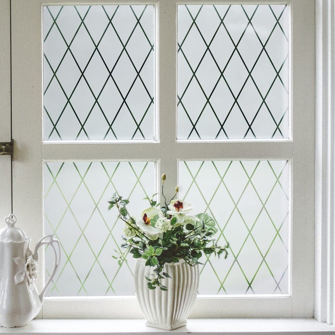 VELIMAX Lattice Frosted Window Film Window Privacy Film Static Cling Window Vinyl Opaque Glass Sticker Non Adhesive AntiUV 354x787 inches