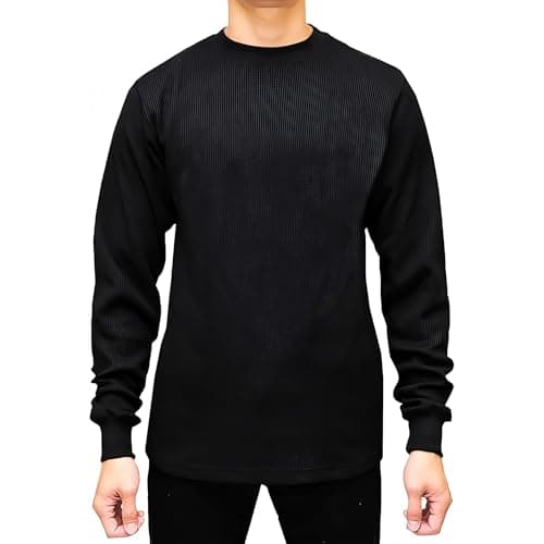 Access Men's Heavyweight Long Sleeve Thermal Crew Neck Top Black Large