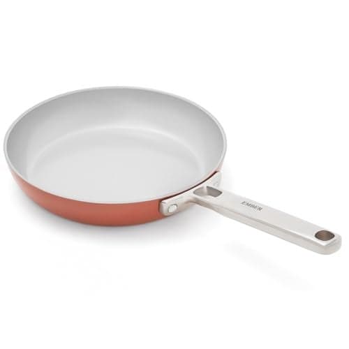 Ember Cookware Arcilla Ceramic Frying Pan 20cm | Non Stick Induction Cookware | Non Toxic Pan | ISI Certified | Egg & Omelette Pan | Steel Handle | 5-Year Warranty | Terracotta