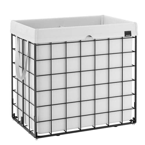 SONGMICS Laundry Hamper, 34.3 Gal. (130L) Laundry Basket, Collapsible Clothes Hamper, Removable and Washable Liner, Metal Wire Frame, for Bedroom Bathroom, Cream White ULCB113W01