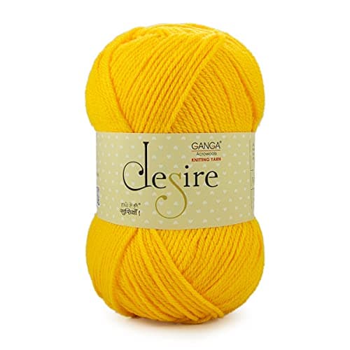 Ganga Acrowools Acrylic Desire Hand Knitting and Crochet Yarn. Pack of 1 Ball - 100Gms. Shade No - Dsr012, Yellow