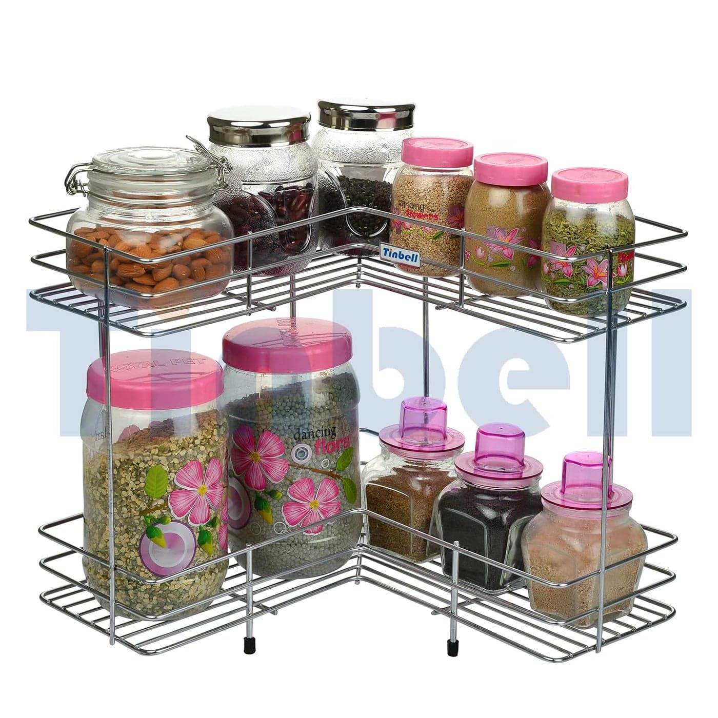 Tinbell 2 Layer L Corner Stainless Steel For Multipurpose Wall Mount Storage Tiered Shelf Rack For Kitchen And Bathroom RustProof And Highly Durable 2 Layer