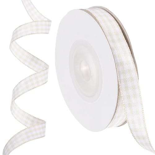 PATIKIL 10 Yards x 04 Plaid Ribbon Khaki and White Gingham Gift Wrapping Ribbon for Thanksgiving Bow Wreath Craft Birthday Wedding