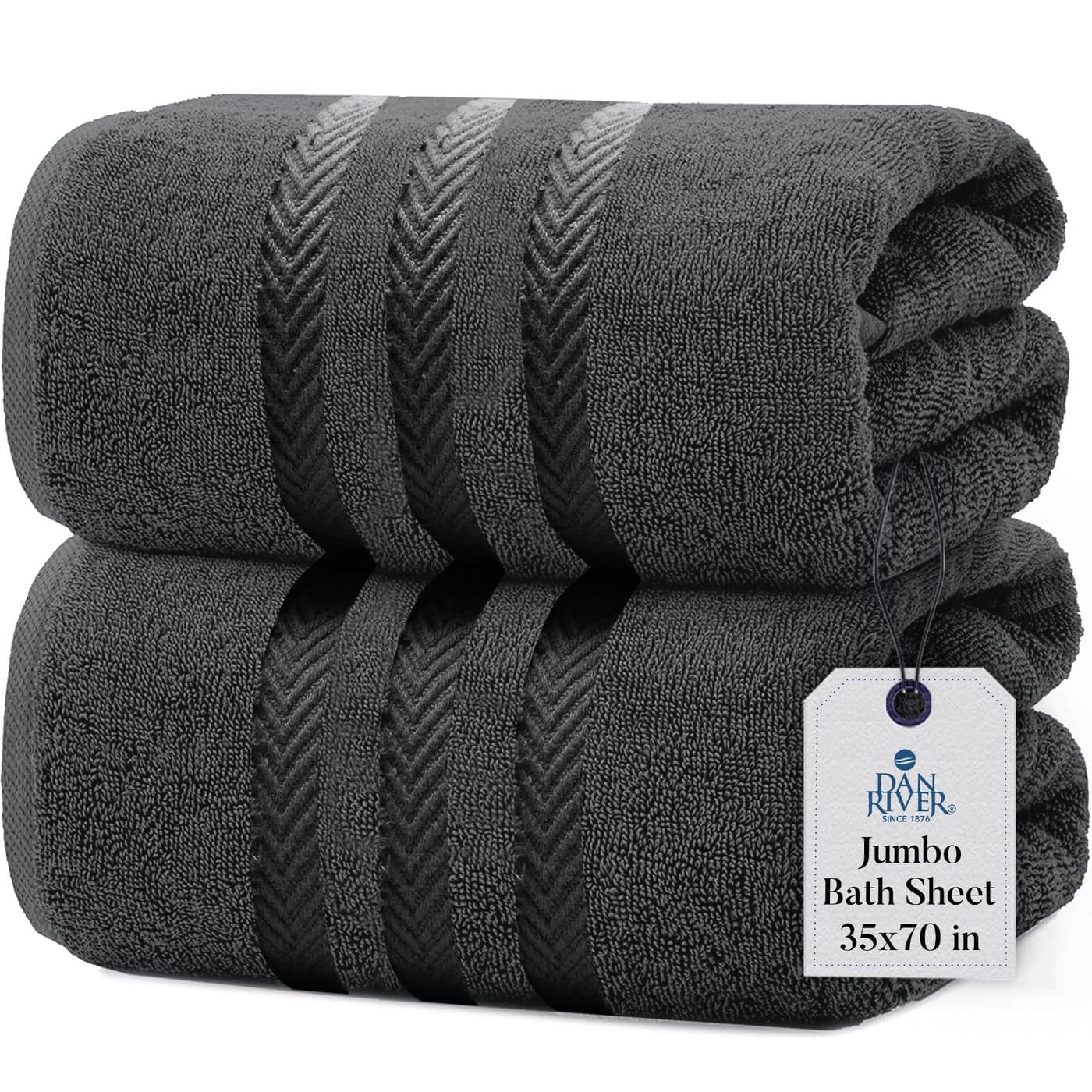 DAN RIVER Pack of 2 Bath Sheet 35x70 Inches Extra Large Gray Bath Towels Oversized Absorbent Cotton Towels for Bathroom