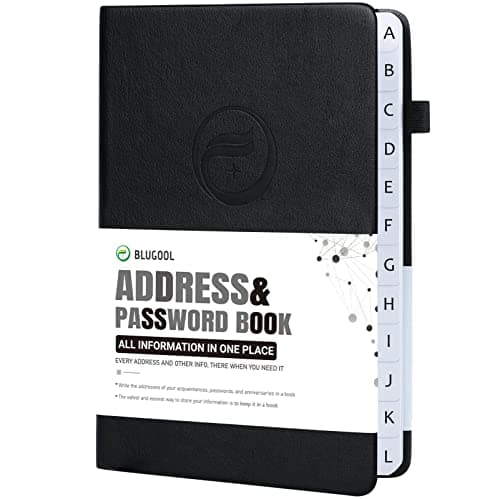 Address Book with Alphabetical Tabs, Hardcover Password Book, Address Organizer Keep Track of Phone Numbers, Special Days, Birthdays, Anniversaries and Notes (5.3'' x 7.7", Black)