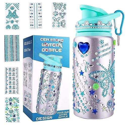 Easter Gifts for Kids Decorate Your Own Water Bottles with Gem Art Stickers Crafts for Kids Ages 48 Gifts for Girls 1012 Years Old 9 Year Old Girl Birthday Grad Easter Gift Ideas for Kid Blue