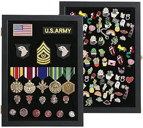 VERANI Pin Display Case 14x19 Pin Collection Display with 98 Uv Protection Acrylic Door for Military Medals Beach Tags Jewelry Pins Pin Gift Insignia Ribbons Pin Enthusiast Collectibles Black