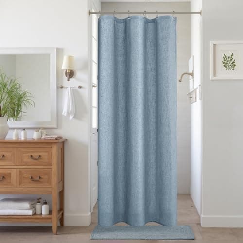 KOUFALL Grey Blue Shower Curtains for Bathroom Linen Fabric Stall Size Small Shower Curtain Liner with Hooks 36x72 Inch