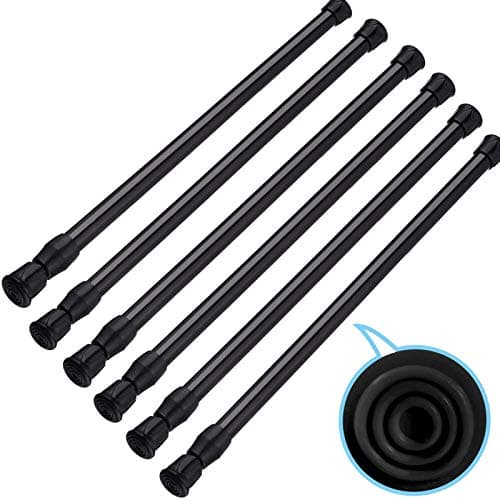 SIQUK 6 Pack Cupboard Bars Adjustable Spring Tension Rods Black Refrigerator Bar Extendable Rod for DIY Projects, 12 to 20 Inches