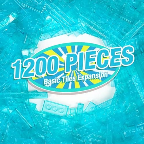 MANNIDOO 1200 Pieces Flat Pieces 9 Sizes Classic Moc Parts and Pieces Tiles Expansion Set Compatible with All Major Brands Building Bricks Bulks for Smooth Surface Transparent Blue