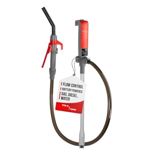 TERA PUMP Electric Gas Pump, Battery Operated Liquid Transfer Pump with Quick Stop Nozzle & Vinyl Hose for Diesel / E85/ Gas/DEF/Antifreeze - 2.8 GPM