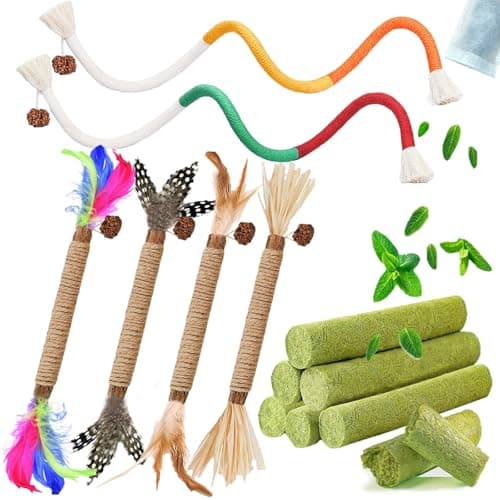 GREMBEB Cat Toys 12Pack Cats Grass Treat Catnip Toy with Silvervine for Indoor Kitten Toys Wood Kitty Chew Rope Grass Sticks for Teeth Cleaning Kitten Snack for Catnip Dental Care Self Play