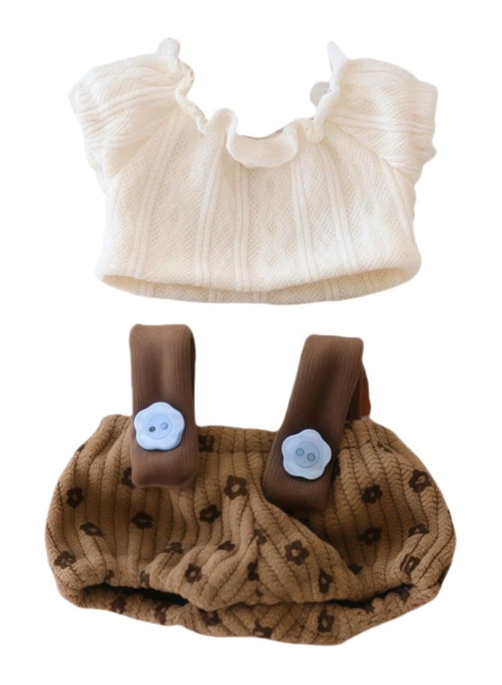 Doll Clothes for Labubu Dolls Accessories (No Doll) Cute Outfit Set 2 Pieces Bib Pants for 15 and 17cm Doll Suit Stylish Dress Up Overalls Doll Clothing Set Replacement Brown