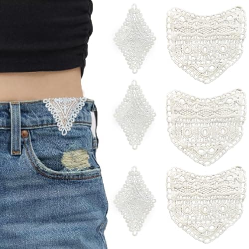 6 Pcs Pant Waist Extenders for Jeans Trousers Skirts, Soft Lace Waist Extenders for Pants, Fashion Waistband Extenders Sewing Fasteners Jean Extenders for Women, 2 Types