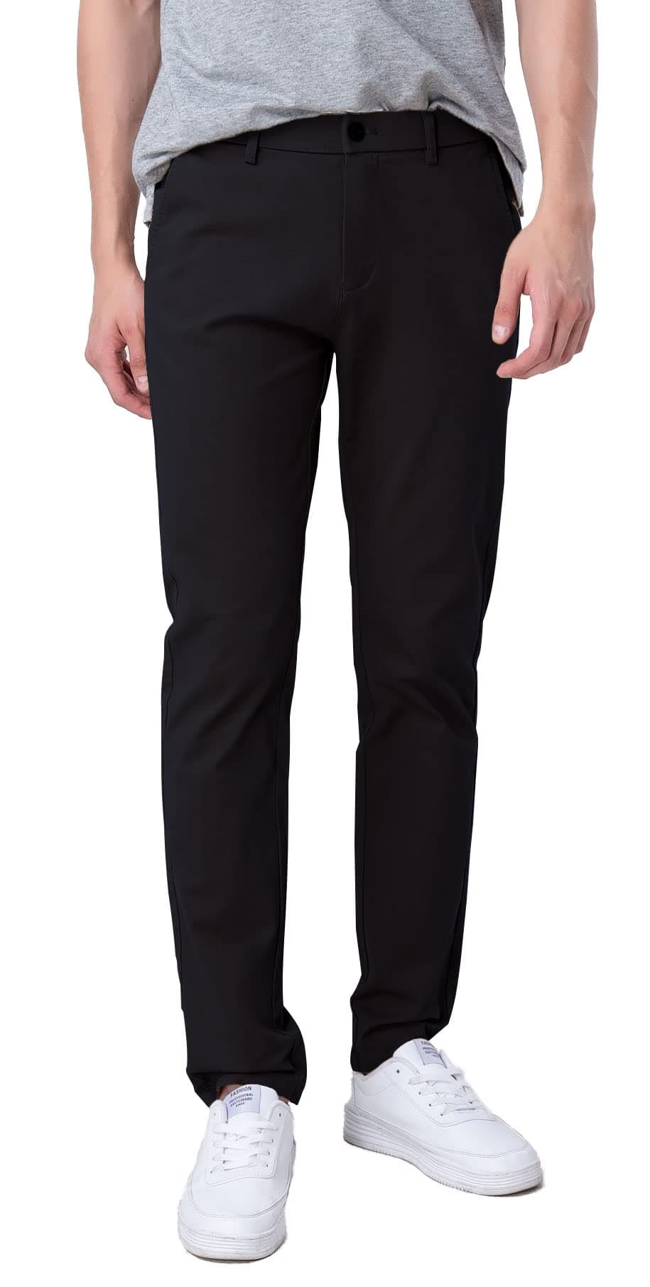 Plaid&Plain Men's Slim Fit Khaki Pants Men's Tapered Chino Pants 8801Black 40X32