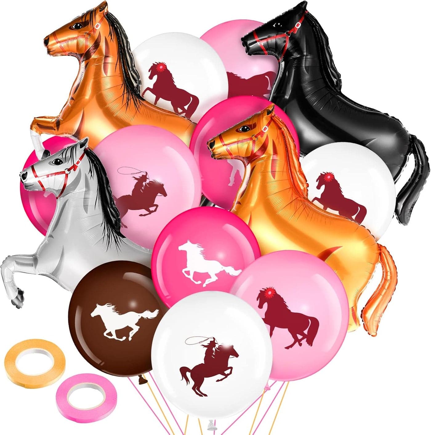 Civaner 46 Pcs Western Party Horse Balloons Cowgirl Cowboy Decoration Kit Set Foil Latex Balloons Bulk for Horse Party Birthday Favors Baby Shower Decorations