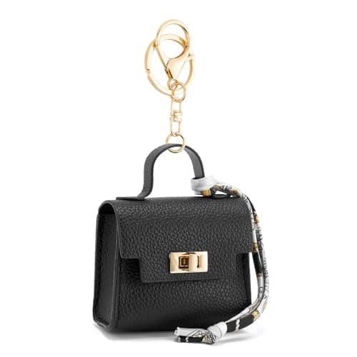 WOZEAH Mini Backpack Keychain for Women,Small Change Pouch Coin Purse Twist-lock with Key Headset Bag(Black)