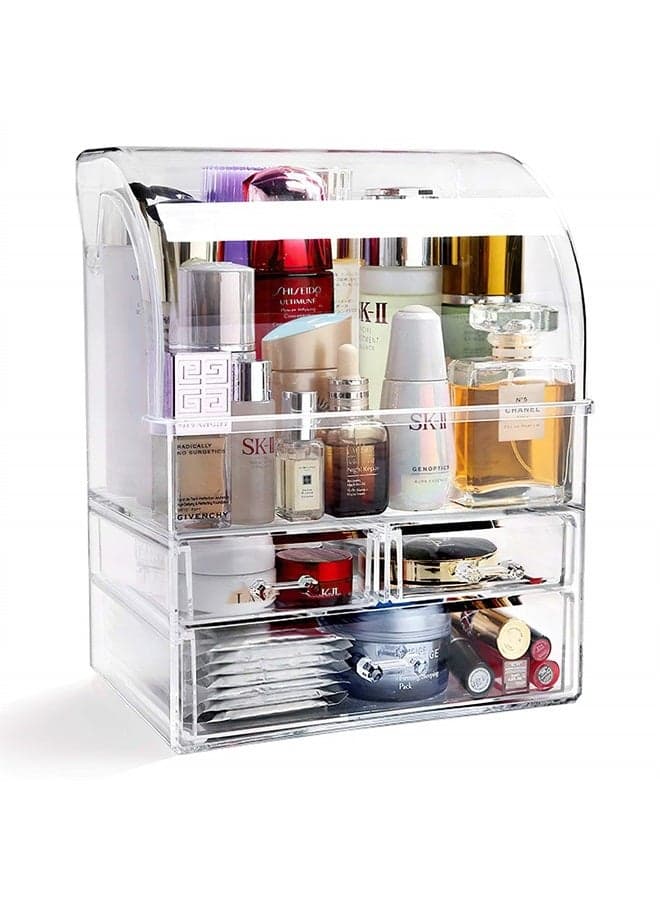 Large Acrylic Makeup Organizer With Lid Cosmetic Storage Drawers Portable Makeup Organizers Dustproof And Waterproof Box For Women (Clear, 12.5in x 9.5in x 6.3in)