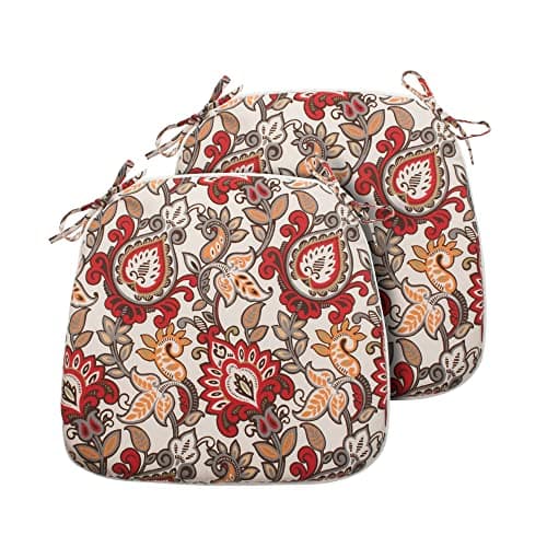 Magpie Fabrics Outdoor/Indoor 17"x16"x2" Chair Cushions with Ties Set of 2, Waterproof All Weather U-Shape Seat Pads Decoration for Patio Garden Furniture Home Office (Botanical Red Orange)