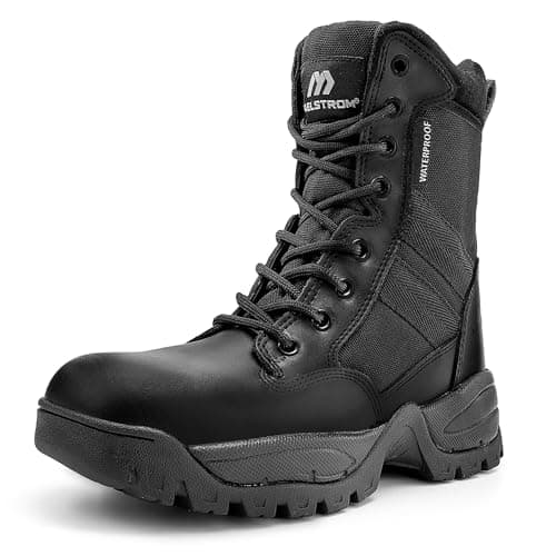 Maelstrom Military Tactical Work Waterproof Boots with Side Zipper, Black, Size 10M