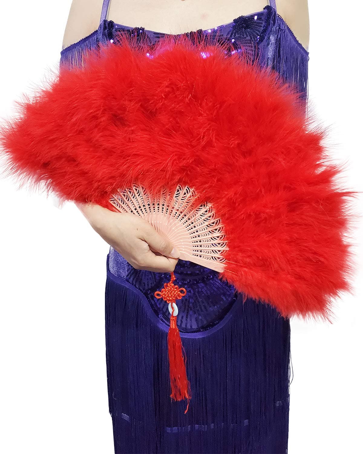 Happy Feather Handheld Marabou Feather Fan 1920s Vintage Style Flapper Hand Fan for Costume Party and DancingRED