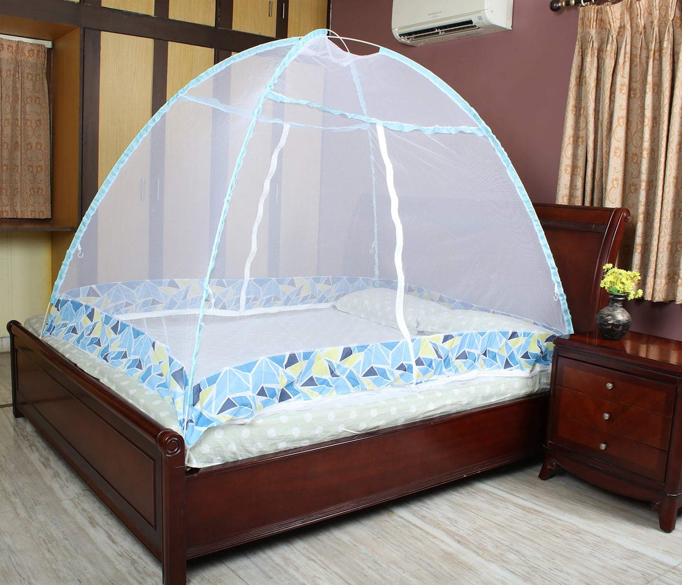 MemeHo® Pop Up Mosquito Net, Canopy for Outdoors, Folding Design with Full Bottom, 2 Entries, with Carry Bag, Portable and Movable, No Chemicals. (148cm*198cm(±3cm), Blue)