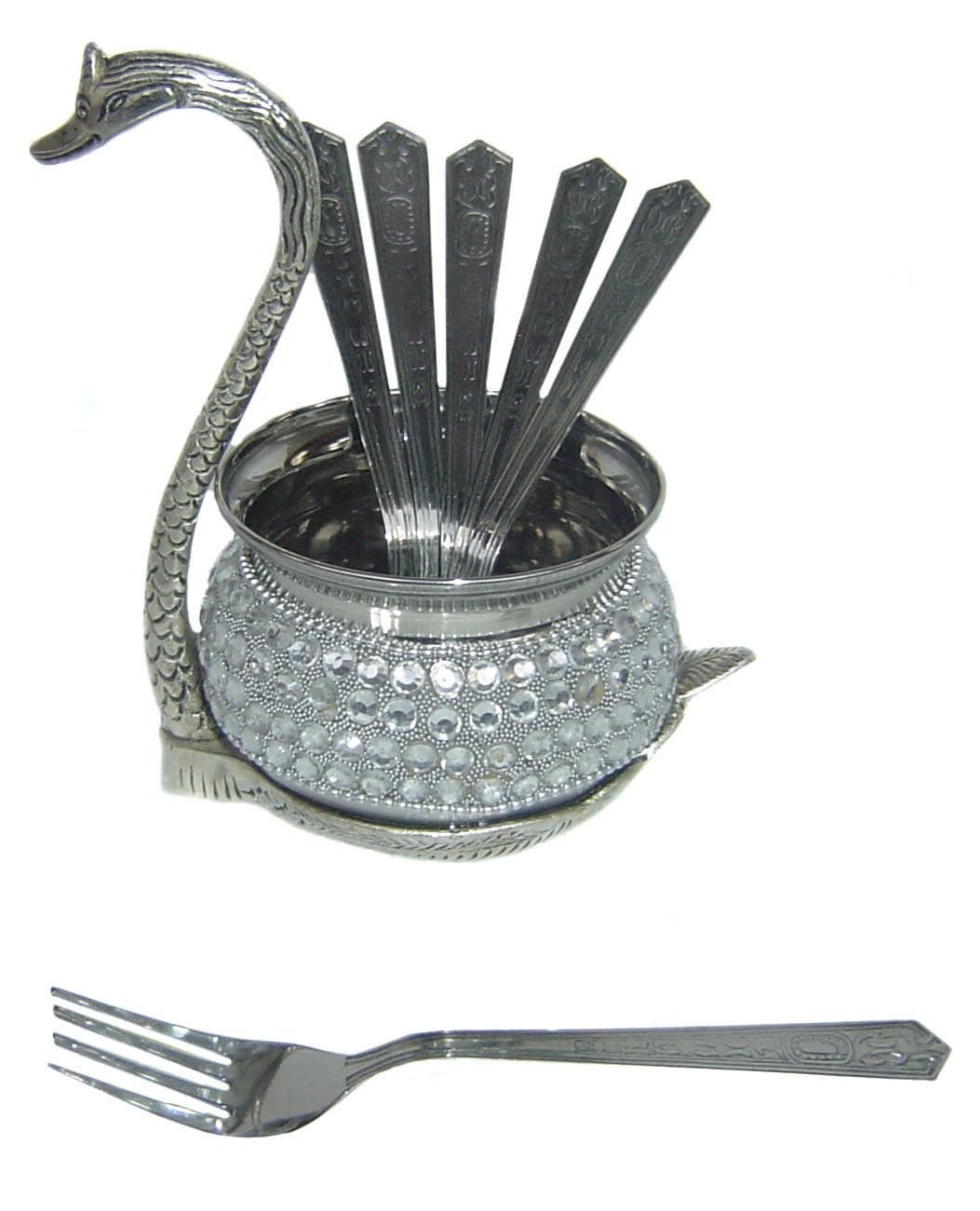 Rastogi Handicrafts Steel Cutlery Set Handicraft Decorated 6 Fork 1 Fork Holder Pack of 7