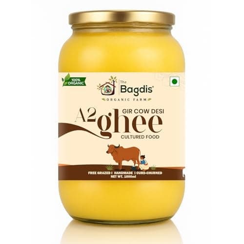 The Bagdis Organic A2 Gir Cow Cultured Ghee | Vedic Bilona Method | Grass-Fed | 100% Organic & Farm Fresh Ghee Glass Bottle (1000ml) | Boosts Immunity & Digestion. Glyphosate Free.