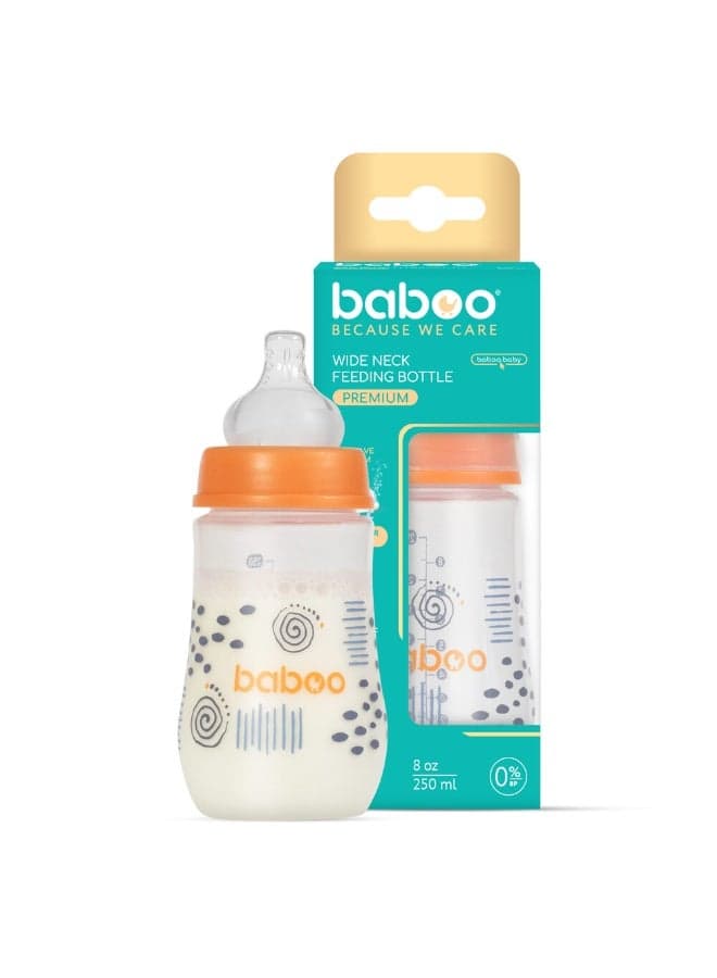 Baboo Anti-Colic Wide Neck Bottle | (8.5 Oz) Newborn Anti-Colic Baby Bottle with Natural Response Nipple Suitable for 3+ Months | Wide Neck Cap with Baby Bottle, Easy to Clean 250ml (Peachy Keen)