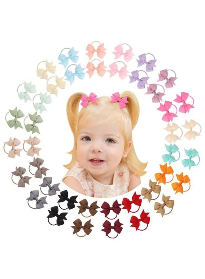 Baby Hair Ties with Bows 40pcs 2.25" Baby Hair Bows Boutique Rubber Bands Ponytail Holders Toddler Hair Accessories for Kids Toddlers Infants