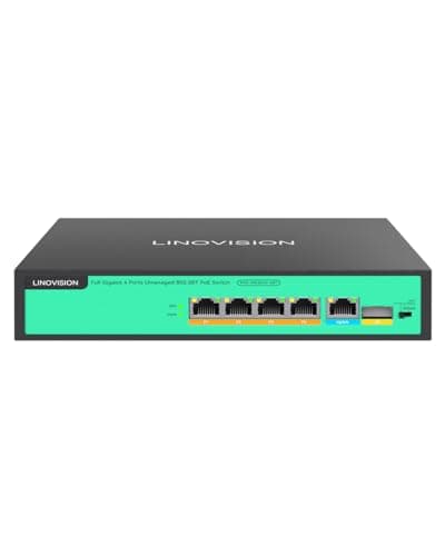LINOVISION 4 Ports Full Gigabit PoE Switch Builtin 96W Power All 4 Ports Support BT 90W Sufficient Power for All IEEE 8023 afatbt PoE Devices Including PTZ Cameras AP and PoE Light