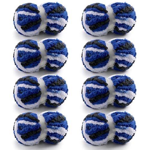 8 Pcs Chunky Yarn for Hand Knitting - Chunky Chenille Yarn for Crocheting - Fluffy Yarn for Crochet - Jumbo Yarn for Hand Knitting 25 yds 7.7 oz of Super Bulky Yarn (Black-White-Blue)