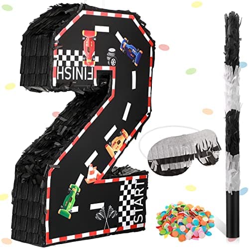 Sratte Race Car Number Piata Small Racing Piata with Blindfold Bat and Confetti for Boy Race Car Themed Birthday Anniversary Celebration Party Supplies 161 x 106 x 3 Inch number 2