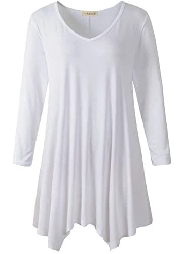 LARACE Plus Size Tops for Women Tunic Asymmetrical Dress Shirts 3/4 Sleeve V Neck Flowy Ladies Clothes for Leggings(White L)