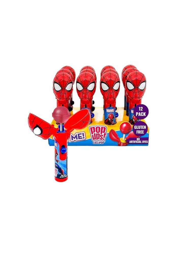 Pop Ups Spiderman Lollipop Holder 12 Lollipops with Cases Individually Wrapped Candy Party Favors Stocking Stuffers Spiderman Candy Bulk Set of 12