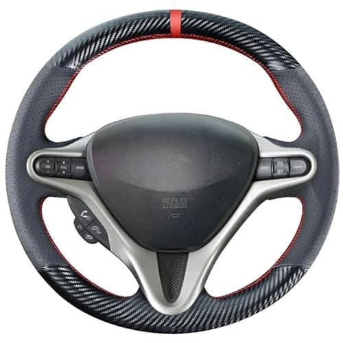 Loncky Custom Fit OEM DIY Car Carbon Leather Steering Wheel Cover for Honda Civic 2006 2007 2008 2009 2010 2011 Interior Accessories