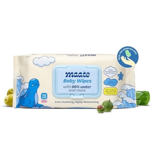 Maate Baby Wipes (Pack of 1, 72 Wipes) | Soothing & Hypoallergenic | Infused With Plant Squalane, Tamanu Oil & Aloe Vera | Moisturizing & Hydrating | Wipe for Baby's | Paraben & Sulphate Free