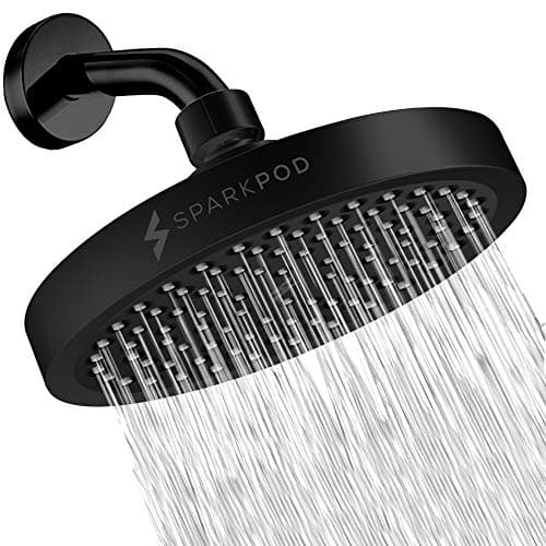 SparkPod Shower Head - High Pressure Rain - Premium Quality Luxury Design - 1-Min Install - Easy Clean Adjustable Replacement for Your Bathroom Shower Heads (Midnight Black Matte, 6 Inch Round)