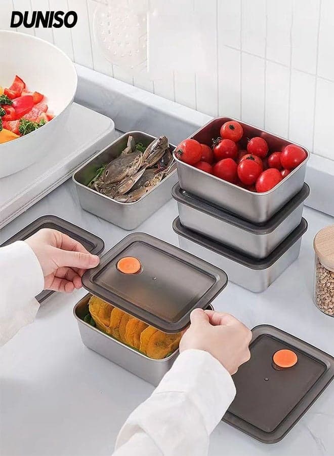 4 Pack Stainless Steel Food Storage Box, with Leak Proof Plastic Lids, Reusable Metal Food Storage Bento ,Airtight Bento Boxes 500 ml(Rectangular)