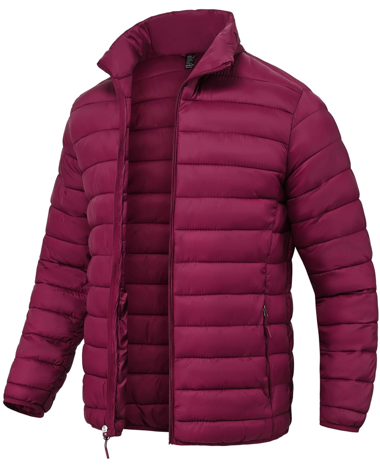 Mens Puffer Down Jacket Quilted Winter Insulated Packable Jackets Coats Lightweight Water Repellent Outdoor Warm Ski Snow Jacket Outerwear Claret 2XL