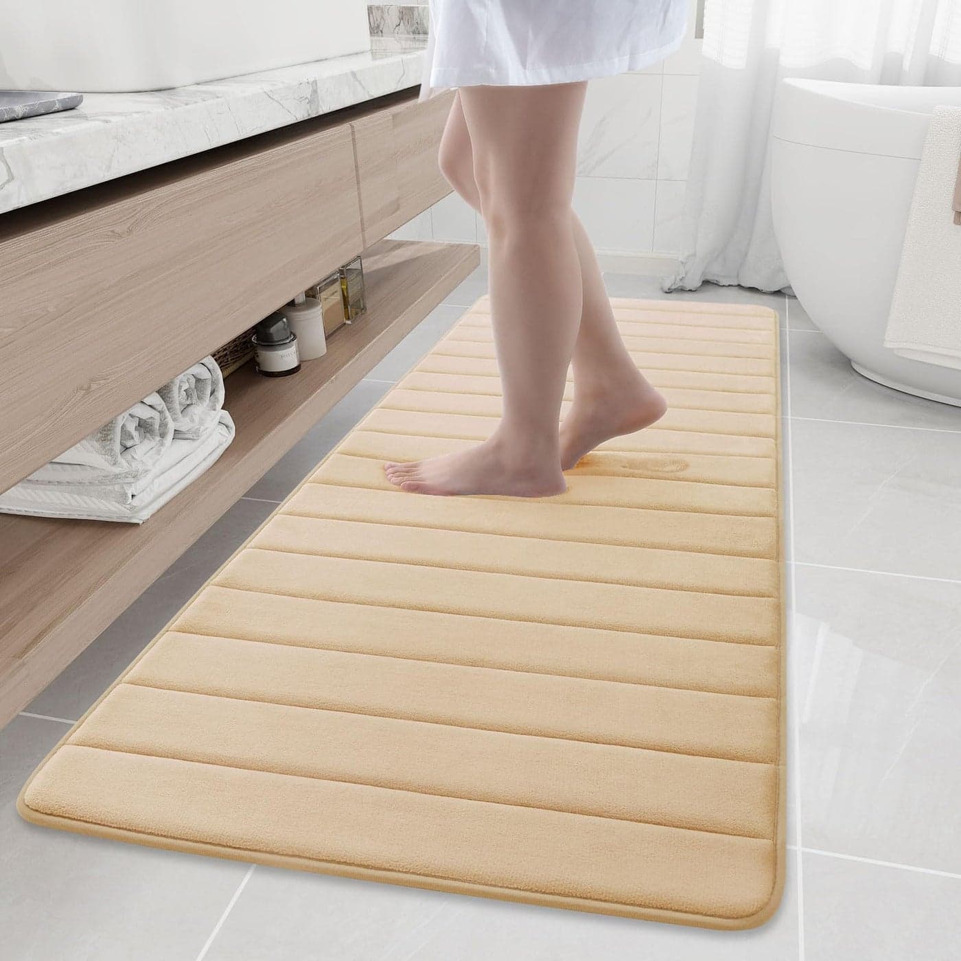 Buganda Memory Foam Bath Mat 70 x 24 Ultra Soft and NonSlip Bathroom Rugs Water Absorbent and Machine Washable Bath Rug Runner for Bathroom Shower and Tub Gold