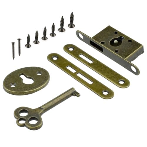 Antique Cabinet Lock Full Mortise Vintage Spring Drawer Lock with Key and Screws for Desk/Jewelry Box/Small Wooden Box - Bronze