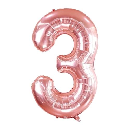 Flavouredlove 32 Inches Rose Gold Number Three Air or Helium Balloon Party Decoration Pack of 1 | 3 number Balloons Birthday/Anniversary (ROSE GOLD 3)