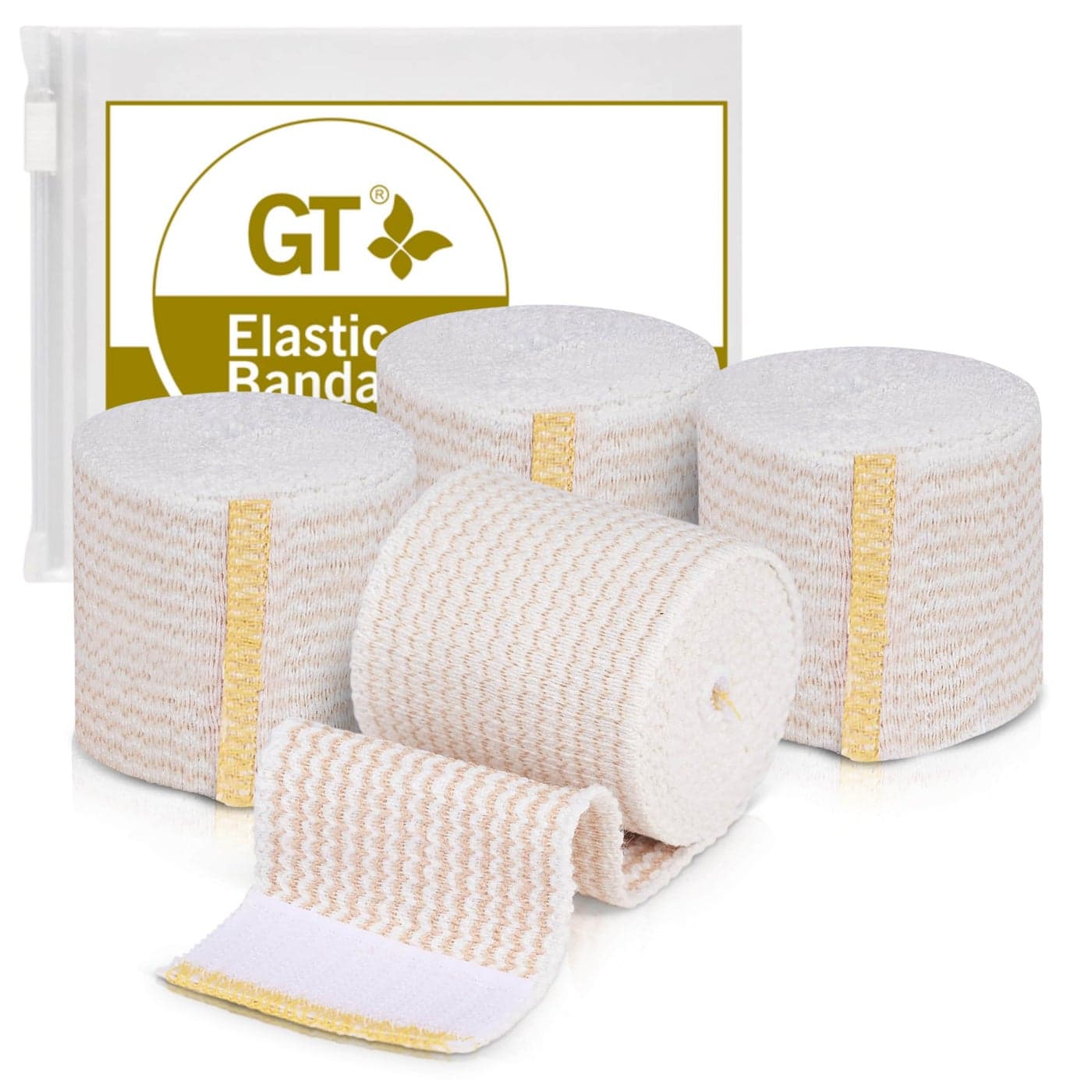 Premium Elastic Bandage Wrap 2 4 Pack Hook Loop Fasteners at Both Ends Latex Free Hypoallergenic Compression Roll Reusable Bandages for Waist Legs Elbow Knee Wrap