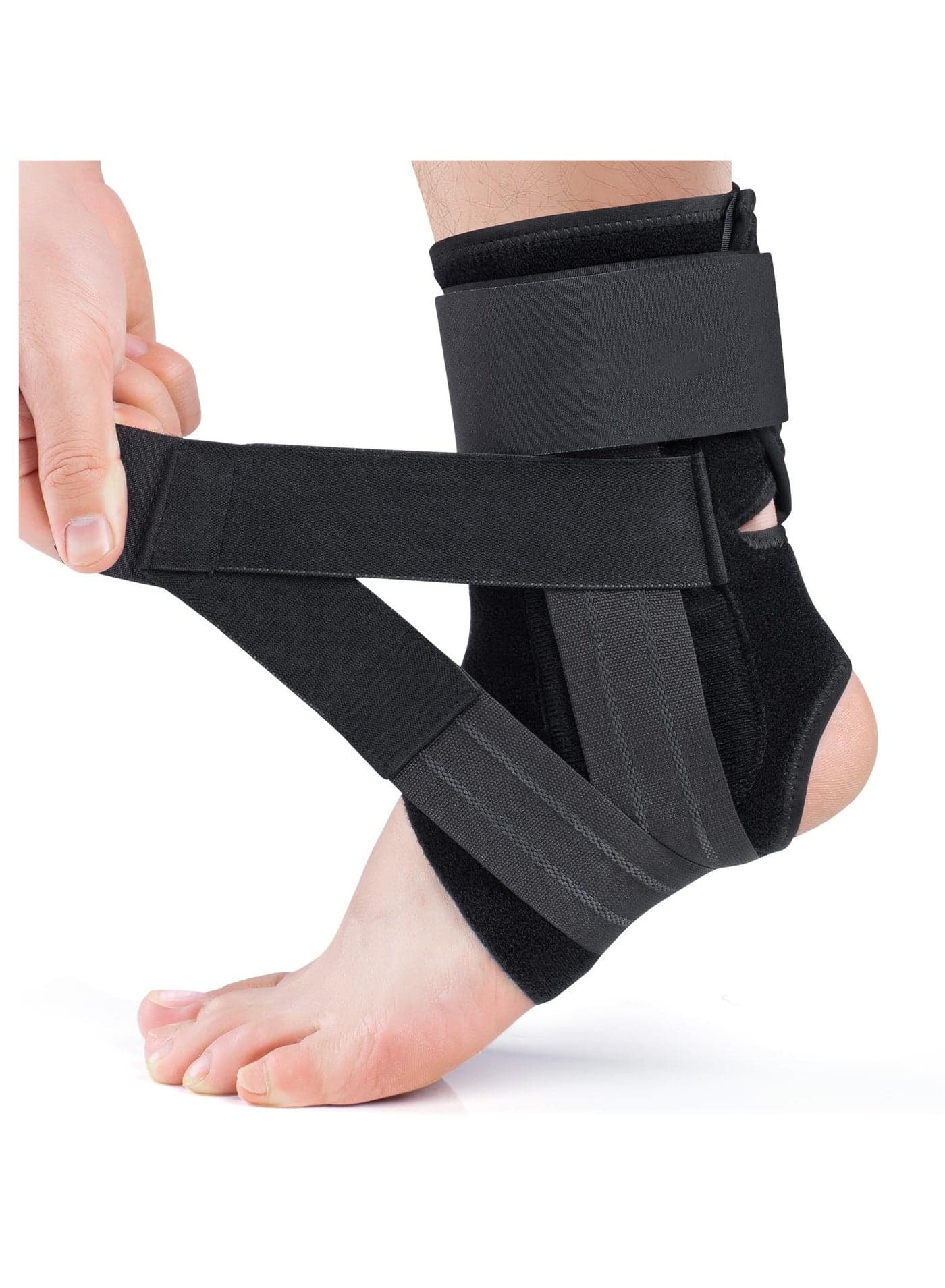 Adjustable Ankle Brace for Women Men, 3-Way Strap, Support for Sprained Ankle, Achilles Tendon, Injury Recovery, Stabilizer for Running (Left, Size L)