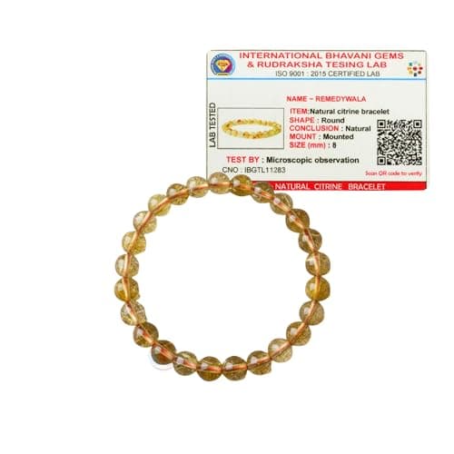 REMEDYWALA Natural Citrine Bracelet 8mm | Original Sunehla Stone | Charged & Activated | Jupiter Power Bracelet for Wealth, Luck, Success, Confidence & Prosperity | Unisex